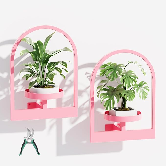 Plant Shelf for Window, Hanging Frame Decor Planter for Indoor Plants, Wall Plant Holder for Living Room/Entryway/Garden Flower Pot Holder Free Garden Shears (Arc-Blue, 2pcs)