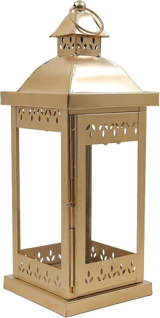 Hosley 15 Inch High Large Clear Glass Iron Classic Style Lantern Gold. Ideal Gift for Parties Weddings Aromatherapy and LED Spa Settings 05