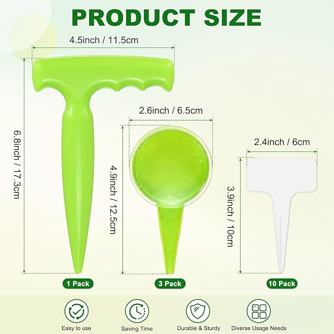 M METERXITY 1-Set Seed Planter Tool, Plastic Hand Dibber Garden Tool with Handle for Sowing Seeds/Transplanting/Planting Bulb, Handheld Digging Hole Punch [Light Green, with Plant Labels]