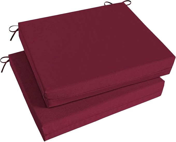 Basic Beyond Outdoor Chair Cushions Set of 2, Square Corner Outdoor Cushions for Patio Furniture, Water Resistant Patio Chair Cushions with 2 Ties, 18.5x16x3, Burgundy