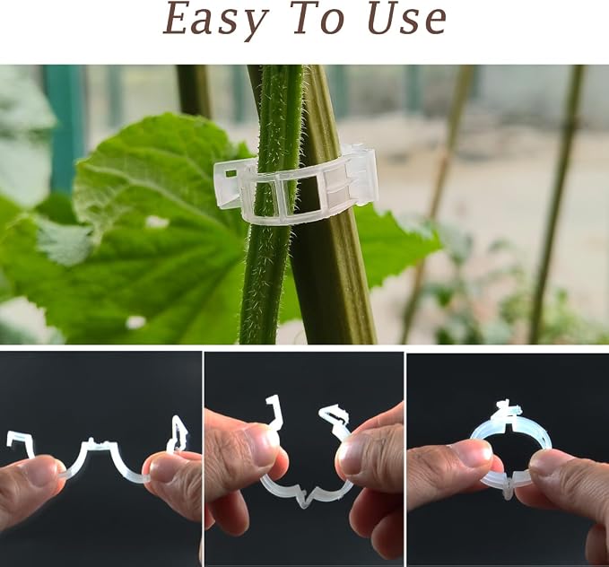 YUXIANG Plant Support Clips, 200 Pcs Tomato Clips, Plastic Trellis Clips, Grape Vine Tomato Vine Vegetables Plants Garden Support Clips to Grow Upright Makes Plants Healthier (200, White), 0618-1