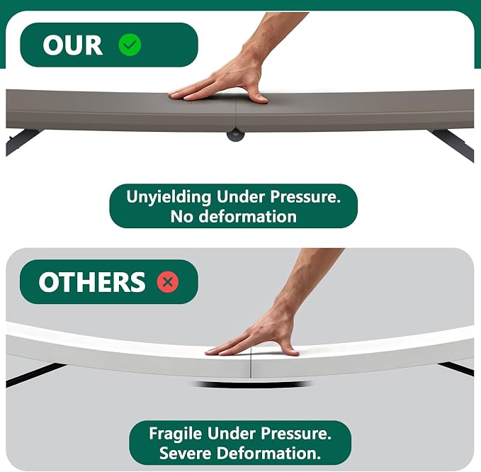 Folding Table 48" x 24" - Heavy Duty Fold-in-Half Plastic Table with Adjustable Height, Portable Utility Tables with Steel Legs for Indoor, Outdoor, Picnic, Camping, Dining, Party (Khaki)