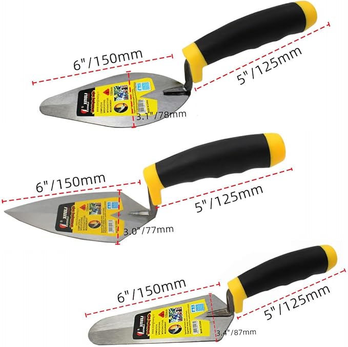 Bricklaying Trowel 3 Pieces Trowel Masonry Hand Tool Set,Margin Trowel,Pointing Trowel,Tuck Pointing Trowel,Building Products, Professional Masonry Flooring Tool for Concret(6 Inch)