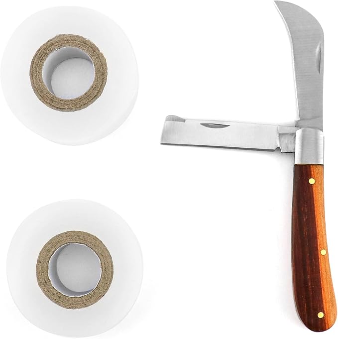 QWORK Gardening Grafting Cutter, Manual Grafting/Pruning Cutter, Plant/Fruit Tree Budding Tool with 2 Plants Repair Tapes for Floral Fruit Tree