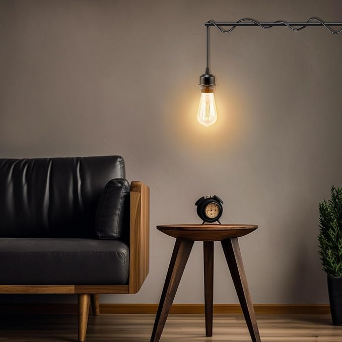 3Pack Plug in Hanging Light Kit, E26/E27 Vintage Hanging Lights with Plug in Cord, Retro Pendant Light Kit, 12FT Cord with On/Off Switch, Pendant Light Cord for Hanging Light(Black)