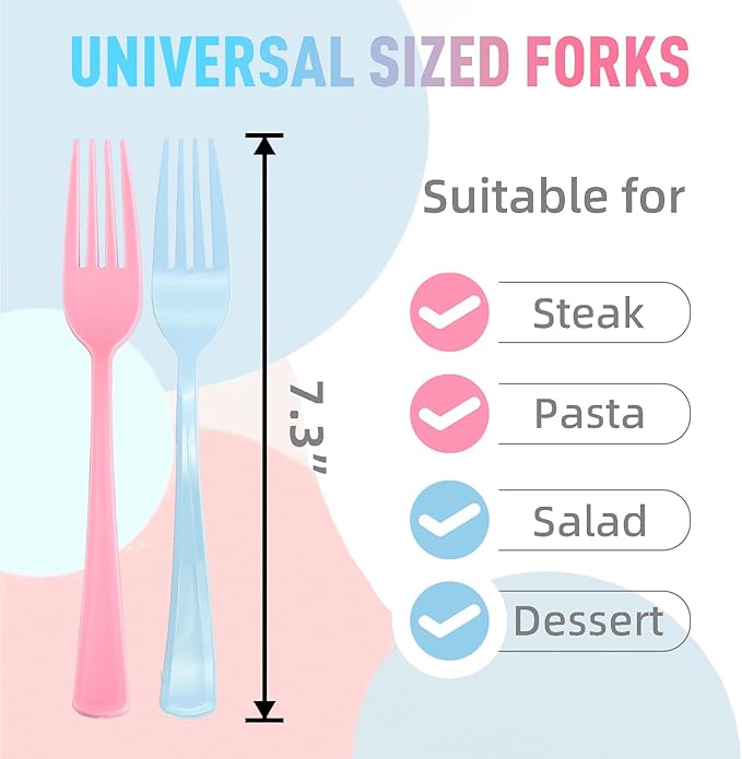 50 Pcs Pink and Blue Plastic Forks Heavy Duty Plastic Cutlery Sets 25 Pink Forks and 25 Blue Forks for Birthday Baby Shower Gender Reveal