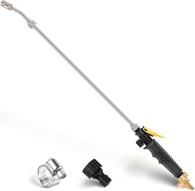 29 Inch Sprayer Wand Replacement Stainless Steel 3/8" Brass Barb Universal Water Spray Parts Metal Adjustable Nozzle Sprayer Wand with Shut off Valve(1 Set)