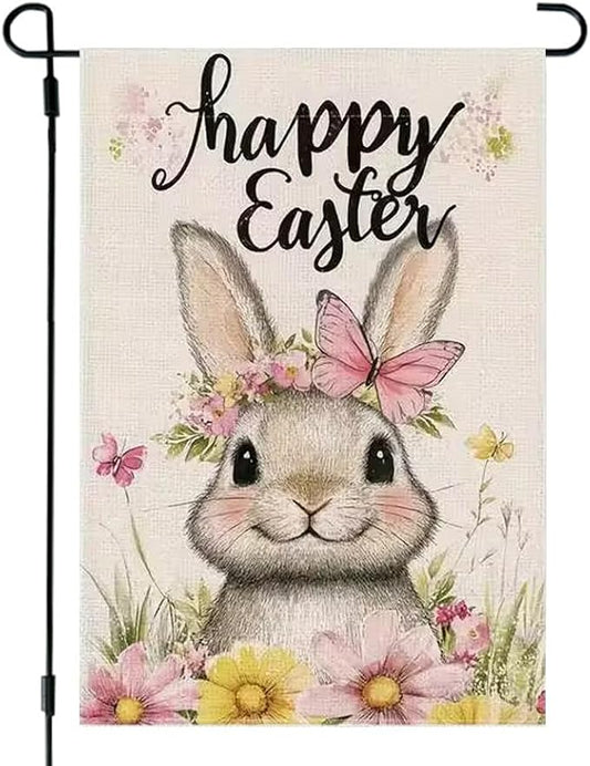 Easter Garden Flag 12x18 Double Sided, Small Burlap Holiday Farmhouse Bunny Garden Flags Easter Outdoor Decorations Yard Flag for Outside Lawn Porch Garden Decor