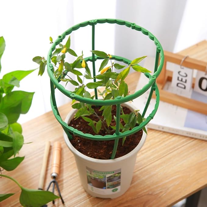 12 Pieces Plant Support Plant Stakes Plastic Cage Holder Small Plant Support Ring for Indoor and Outdoor Small Plants, 9.4" W x 5.5" H