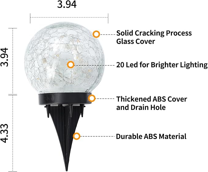 JKIMK Solar Globe Lights Outdoor Waterproof-Solar Balls Garden-Cracked Glass Ball Solar Lights Outdoor-Solar Orbs Outside-Outdoor Decorations Patio & Yard Lawn Backyard Decor