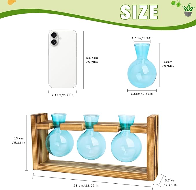 XXXFLOWER Glass Plant Terrarium Propagation Station, Gifts for Mom Plant Lovers Wife Daughter, 3 Bulb Glass Vase Plant Terrarium Tabletop for Hydroponics Home Office Indoor Decor (Blue)
