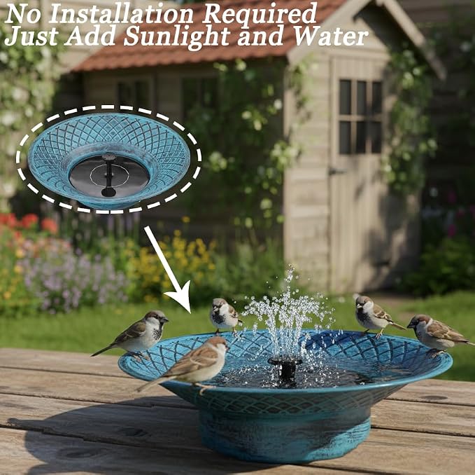 12.6" Bird Baths for Outdoors, Bird Bath Fountains Solar Power, Hummingbird Bath Fountain, Solar Bird Bath Fountain for Garden Patio Decor(Blue)
