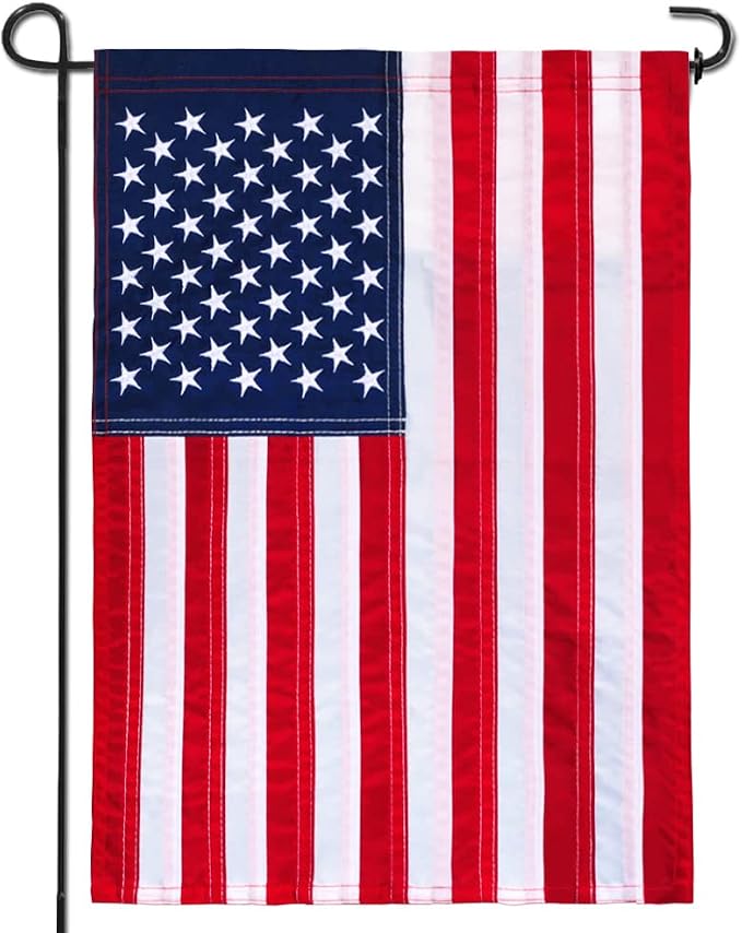 Anley Embroidered Stars US National Garden Flag, American United States July 4th Independence Day Patriotic Decorative Yard Flags - Sewn Stripes & Double Stitched - 18 x 12.5 Inch