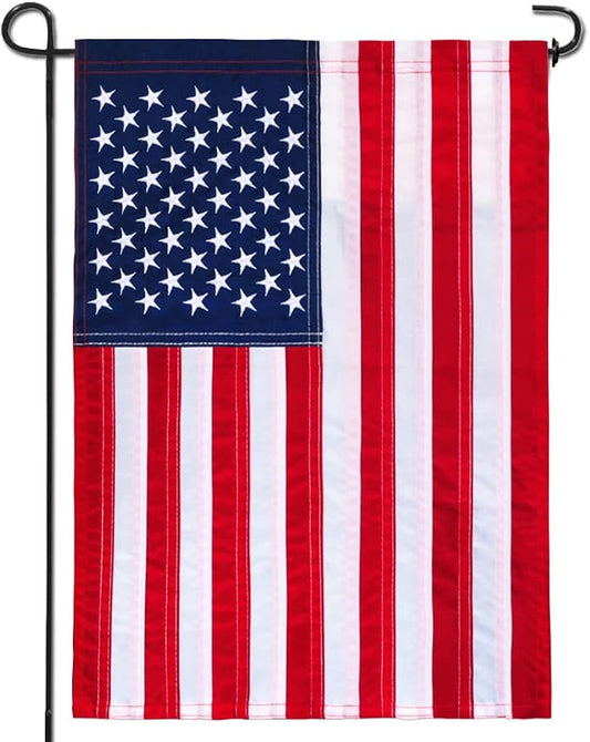Anley Embroidered Stars US National Garden Flag, American United States July 4th Independence Day Patriotic Decorative Yard Flags - Sewn Stripes & Double Stitched - 18 x 12.5 Inch