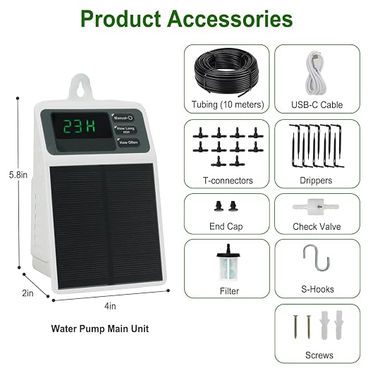 Solar Automatic Drip Irrigation System Kit Anti-Siphoning For 10 Potted Plants DIY Automatic Timing Watering for 15 Days Waterproof with Digital Display Auto Plant Waterer Outdoor Indoor Balcony Patio