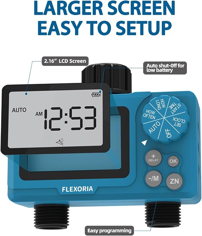Digital programmable Water Timer, Hose Watering Timer for Garden, Dual outlets