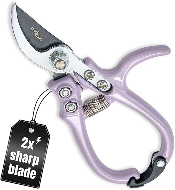 Modern Sprout Hand Pruners - Lightweight Pruning Shears W/Easy Lock- Gardening Scissors -Bypass Sharp Carbon Steel Blade- Rust Resistant- Garden Tools- Reusable Holster- Gift for Father's Day-Lavender