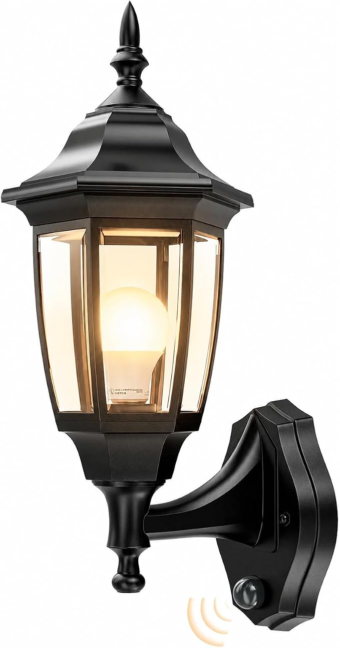 EMART Dusk to Dawn Plastic Outdoor Wall Light Fixtures with Bulbs, Waterproof and Anti-Corrosion Porch Sconces, Exterior Lanterns Wall Mount Lamp for Outside, Garage, Front Door, Patio, 1 Pack, Black