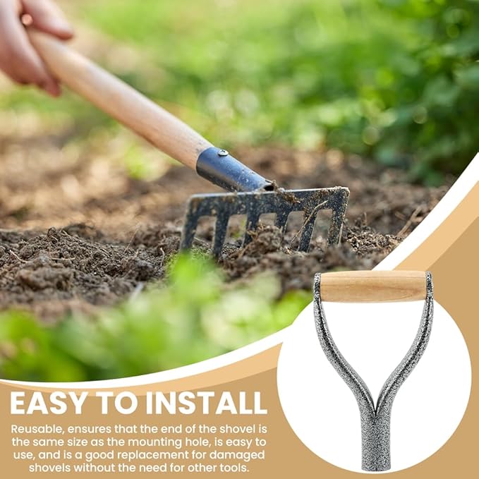Shovel D Grip Handle,Metal Shovel Replacement Handle with Wooden Grip Reusable Spade Handles for Digging Garden Raking Tools Snow Scoop 32mm Inner Diamete(Silver)(Silver)