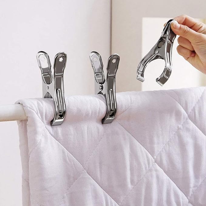 10 Pack 4.7" Stainless Steel Pool Cover Clips, Heavy Duty Pool Cover Clamps for Above Ground Pool Winter Wind Guard, Multipurpose Beach Towel Clips, Laundry Clothespins, Curtain & Quilt Clips