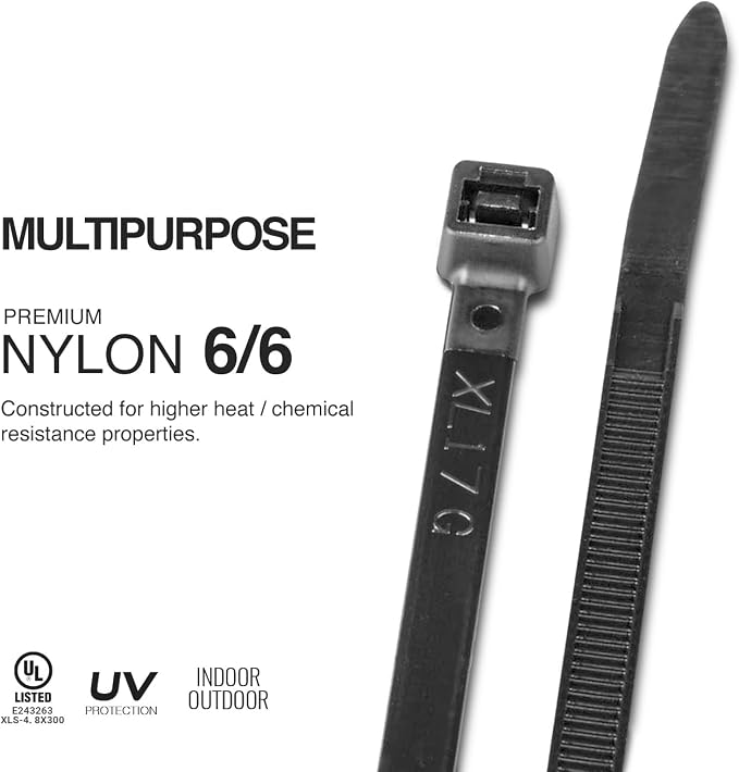 TR Industrial Multi-Purpose UV Resistant Black Cable Ties, 12 inches, 100 Pack