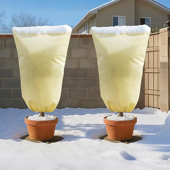 MIXC Plant Covers Freeze Protection, 31.4''×39.3'' Winter Cold Weather Frost Blankets Shrub Jacket with Drawstring Reusable Frost Protection Cloth for Outdoor Plants Fruit Tree Potted (2 Pack)