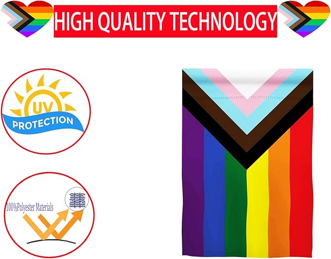 Progress Pride Rainbow Garden Flag 12.5x18 inch Outdoor-Double Sided LGBTQ Gay Lesbian Bisexual Non Binary Transgender All Inlcusive Progressive Pride Rainbow Flag Vivid Color Polyester Yard Flags