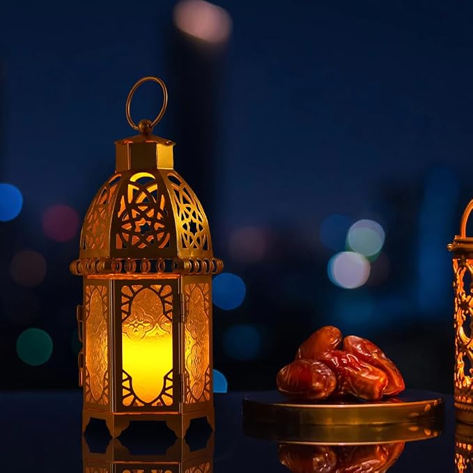 NEEDOMO 12.8'' Moroccan Lanterns Decorative Indoor & Outdoor, Vintage Christmas Candle Holder, Metal Lanterns Decorative, Table, Patio, Porch, Shelf, Christmas Spring Ramadan Eid Home Decor (Golden)