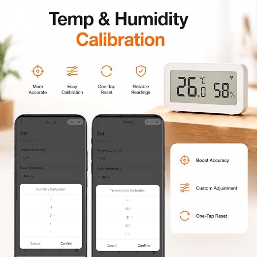 Smart WiFi Temperature Humidity Sensor: Wireless Hygrometer Thermometer with LCD Display, Calibratable, App Alert Notification, Data Logger, Indoor Thermometer for Home Greenhouse Reptile (1-Pack)