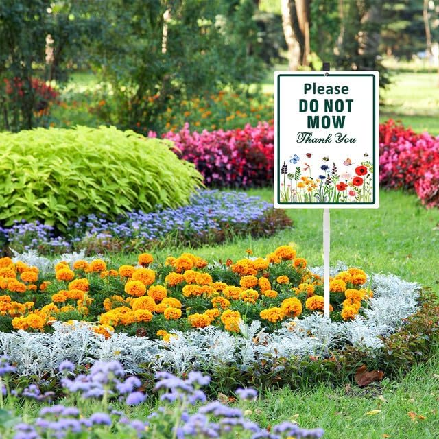 Please Do Not Mow Thank You Yard Sign With Stake No Mowing Reflective Aluminum Lawn Signs Rust Free No Mow May Pollinator Wildflowers Garden Signs (8x12) IN