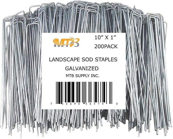 200 Pack 10 Inch 11GA(0.12inch) Landscape Staples Garden Stakes Fence Netting Pins Ground Spikes Sod Cover Fabric Pegs Anti-Rust Galvanized