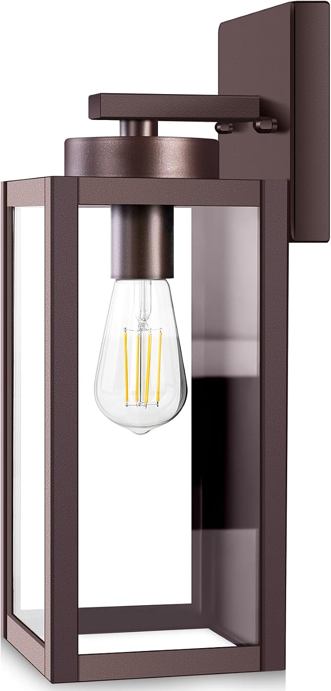 BesLowe Outdoor Wall Light Fixtures, Exterior Waterproof Wall Lanterns, Brown Porch Sconces Wall Mounted Lighting with E26 Sockets & Glass Shades, Modern Wall Lamps for Patio Front Door Entryway