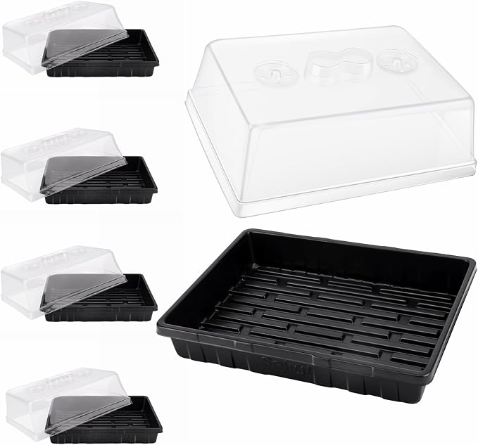 SOLIGT [Thick Plastic] 5-Set Strong Seed Starter Trays with 5" Humidity Domes for Seed Starting, Germination, Seedling Propagation & Plant Growing, Holds 240 Cells in Total