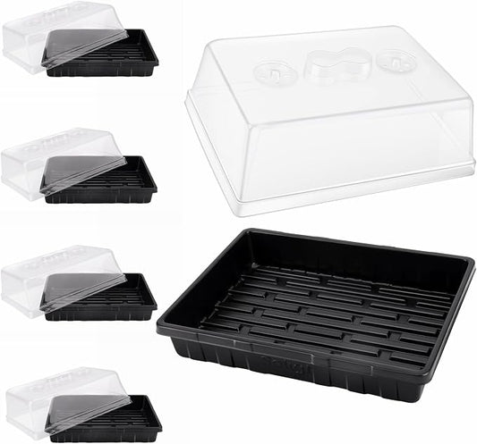 SOLIGT [Thick Plastic] 5-Set Strong Seed Starter Trays with 5" Humidity Domes for Seed Starting, Germination, Seedling Propagation & Plant Growing, Holds 240 Cells in Total