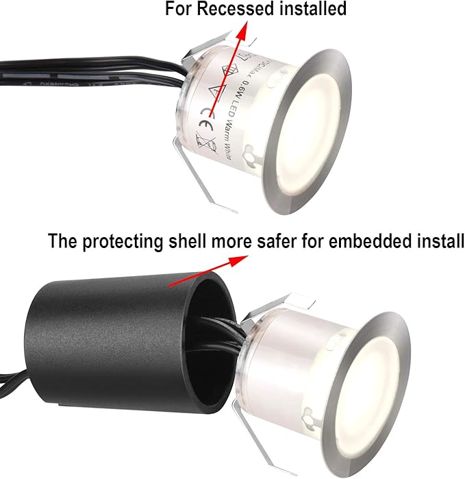 SMY Lighting Recessed LED Deck Light Kits with Black Protecting Shell φ32mm, Outdoor Landscape Lighting IP67 Waterproof,12V Low Voltage for Garden,Yard Steps,Stair,Patio,Floor,Kitchen Decoration