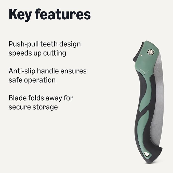 Amazon Basics Pruning Saw with 3-Sided Teeth, 10" Folding Blade, Hand Saws for Tree Trimming and Wood Cutting