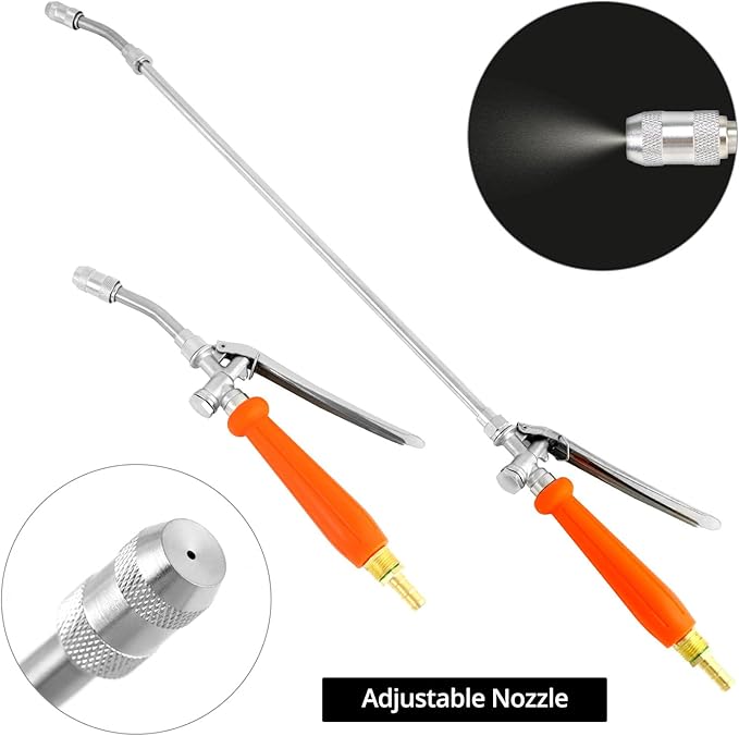 QWORK 2Pcs All Metal Replacement Sprayer Wand Kit - 29 Inch, Adjustable Nozzle, Brass Barbs Match 3/8'' & 1/4'' Hoses, Universal Sprayer Wand with Shut off Valve & 2 Hose Clamps