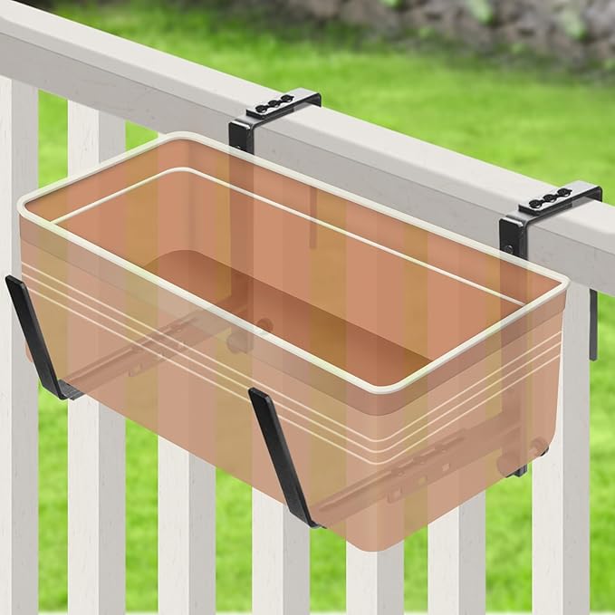 4 Pcs Adjustable Railing Planter Boxes Brackets,Heavy Duty Iron Window Box Planters Holder Outdoor for Railings,Windowsill,Patio,Deck,Garden,Balcony,Fence,Wall,Porch,Black