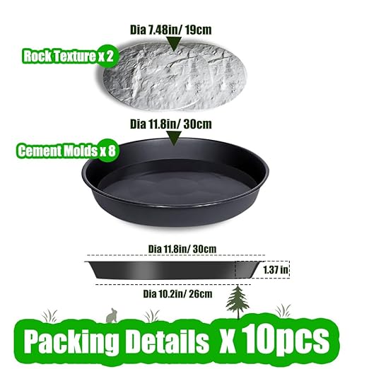 8PCS Stepping Stone & Flagstone Mold Set, Reusable 11.8inch Concrete Paver Molds + 2PCS Flexible Rock Texture Stamps, Garden Outdoor Walkway DIY Paving Craft Stones/Cement Not Included