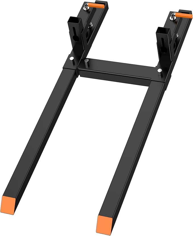 Garvee 60 in Clamp on Pallet Forks 4000 LBS Heavy Duty Quick Attach Bucket Fork with Adjustable Stabilizer Bar for Tractor Loader Skid Steer, Black