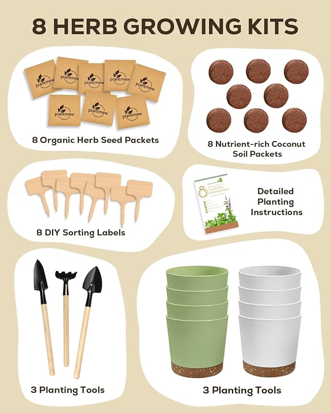8 Herb Indoor Garden Kit – Gardening Gifts for Mom, Women & Her | Complete Kitchen Seed Starter Set | Unique Christmas, Housewarming & Home Gifts