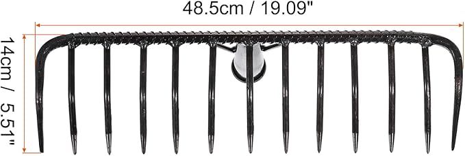 HARFINGTON Garden Rake Replacement Head 13 Tines Cast Iron Rake Head for Garden Preparation Leaf Debris Cleanup Soil Aeration Educational Tool, Black