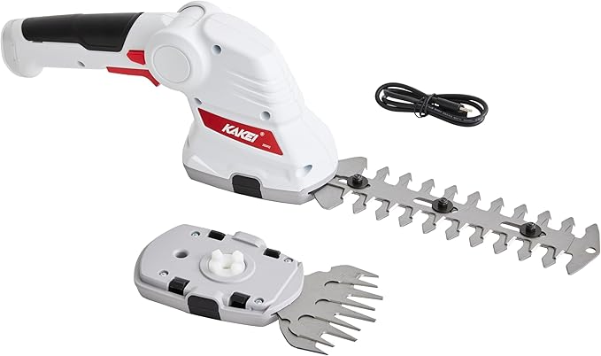 KAKEI 7.2V Cordless 2-in-1 Grass & Shrub Shear | 2000mAh Battery, 1300 Cuts/Min, Quick-Change Blades, Type-C Charging & Sealed Gearbox for Safe Gardening