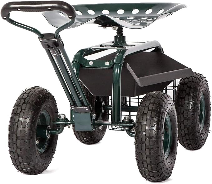 Garden Cart Rolling Work Seat with Tool Tray Heavy Duty Scooter Gardening Planting
