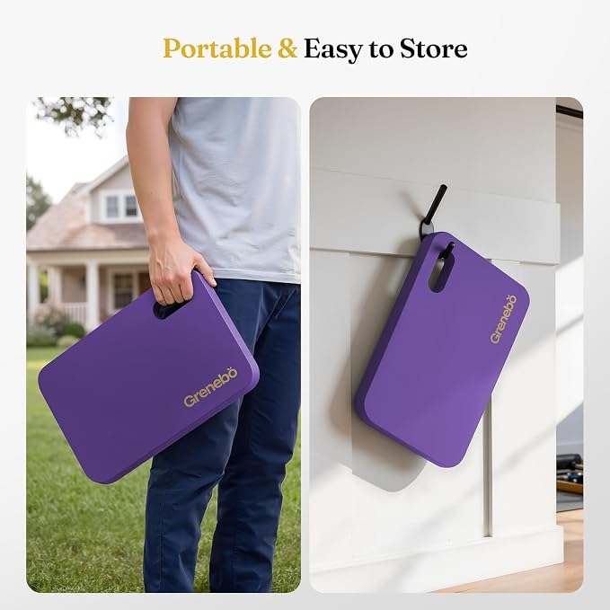 Grenebo High-Density NBR Foam Garden Kneeling Pad, 1.6" Extra Thick Gardening Pads for Kneeling, Ultra Soft Kneeling Pads for Gardening, Work, Exercise, Yoga, 17.3×11×1.6 in (2, Purple)