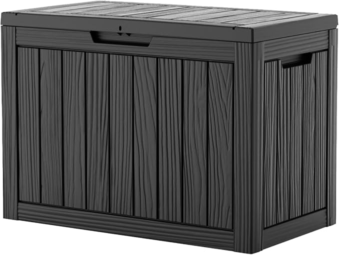 EasyUp 55 Gallon Deck Boxes Outdoor Waterproof, Resin Outside Storage Box for Patio Cushion Furniture Pool Accessories Garden Tools Indoor Outdoor Storage Bench (55 Gallon, Black)