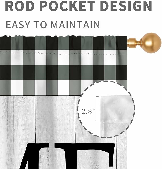Farmhouse Curtains, Rustic Black White Checkered Plaid Wood Board Country Cottage Old Plank Botanical Wreath Drapes Window Curtains for Living Room Bedroom Kitchen Home 2 Panels, 84"x84" Inch