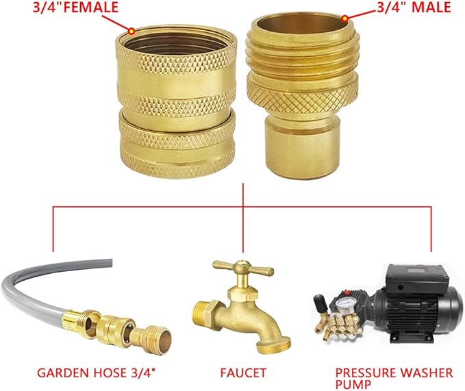 HQMPC Garden Hose Quick Connect Brass Hose Quick Adapter Quick Fittings 3/4“GHT Thread Pressure Washer Adapter(3 Female+ 3 Male)