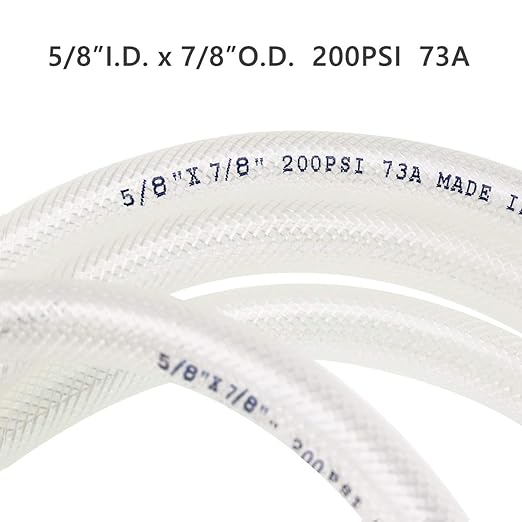 5/8" ID x 25 Ft High Pressure Braided Clear PVC Vinyl Tubing Flexible Vinyl Tube, Heavy Duty Reinforced Hose Tubing, BPA Free and Non Toxic