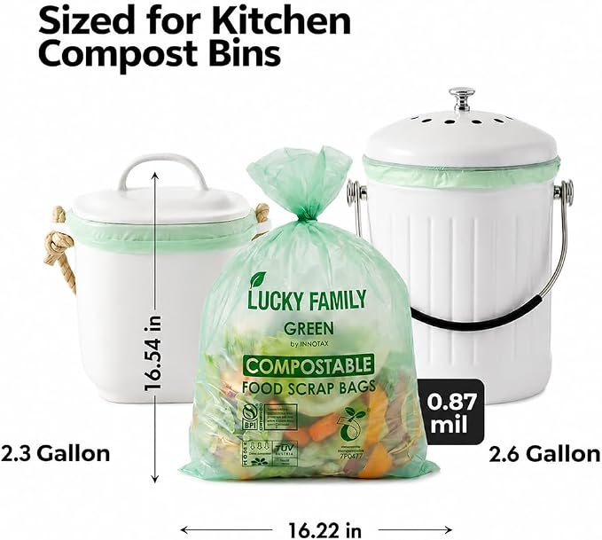 Compostable Trash Bags for Kitchen Compost Bins – 2.6 Gallon Compost Bags for Countertop Bin, Green Compostable Bags, BPI Certified ASTM D6400, Leak-Resistant Food Waste Bags (50 Count)